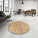 Round Machine Washable Abstract Light Brown Rug in a Office, wshabs4206