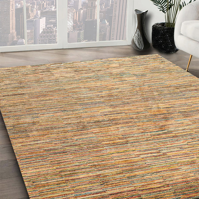 Abstract Light Brown Oriental Rug in Family Room, abs4206