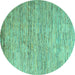 Round Machine Washable Oriental Turquoise Modern Area Rugs, wshabs4206turq