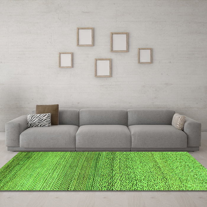 Machine Washable Oriental Green Modern Area Rugs in a Living Room,, wshabs4207grn