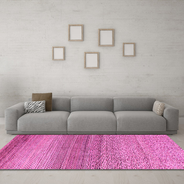 Machine Washable Oriental Pink Modern Rug in a Living Room, wshabs4207pnk