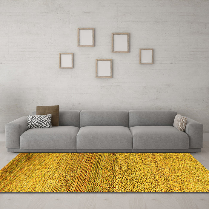 Machine Washable Oriental Yellow Modern Rug in a Living Room, wshabs4207yw