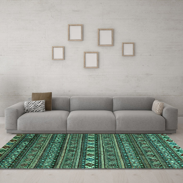 Machine Washable Oriental Turquoise Modern Area Rugs in a Living Room,, wshabs4208turq