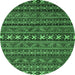 Round Machine Washable Oriental Emerald Green Modern Area Rugs, wshabs4208emgrn