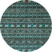 Round Machine Washable Oriental Light Blue Modern Rug, wshabs4208lblu