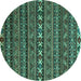 Round Machine Washable Oriental Turquoise Modern Area Rugs, wshabs4208turq