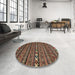 Round Abstract Red Oriental Rug in a Office, abs4208