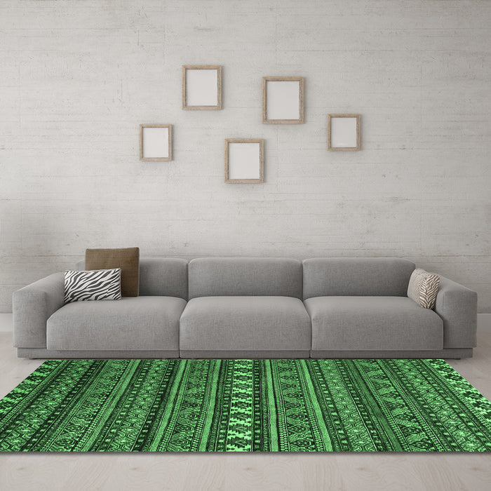 Machine Washable Oriental Emerald Green Modern Area Rugs in a Living Room,, wshabs4208emgrn