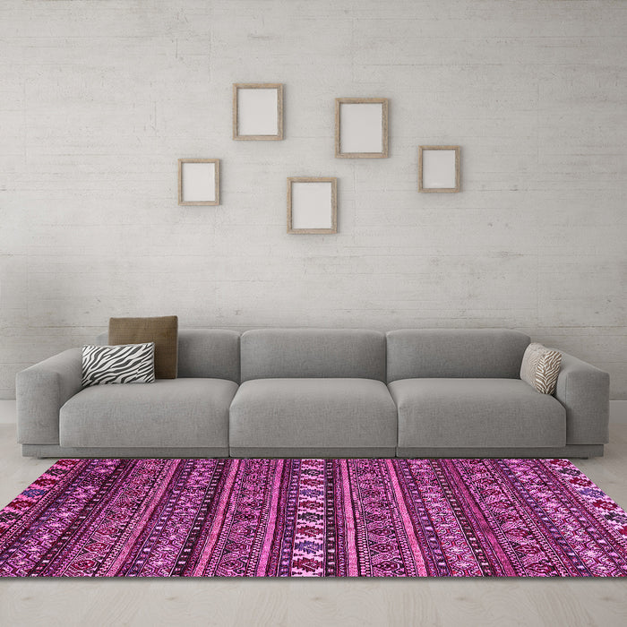 Machine Washable Oriental Pink Modern Rug in a Living Room, wshabs4208pnk