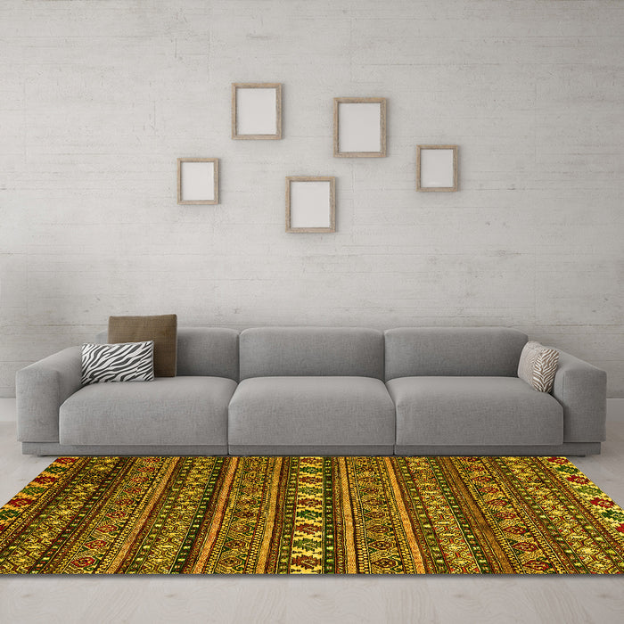 Machine Washable Oriental Yellow Modern Rug in a Living Room, wshabs4208yw