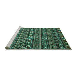 Sideview of Machine Washable Oriental Turquoise Modern Area Rugs, wshabs4208turq