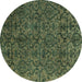 Round Machine Washable Oriental Turquoise Modern Area Rugs, wshabs4209turq