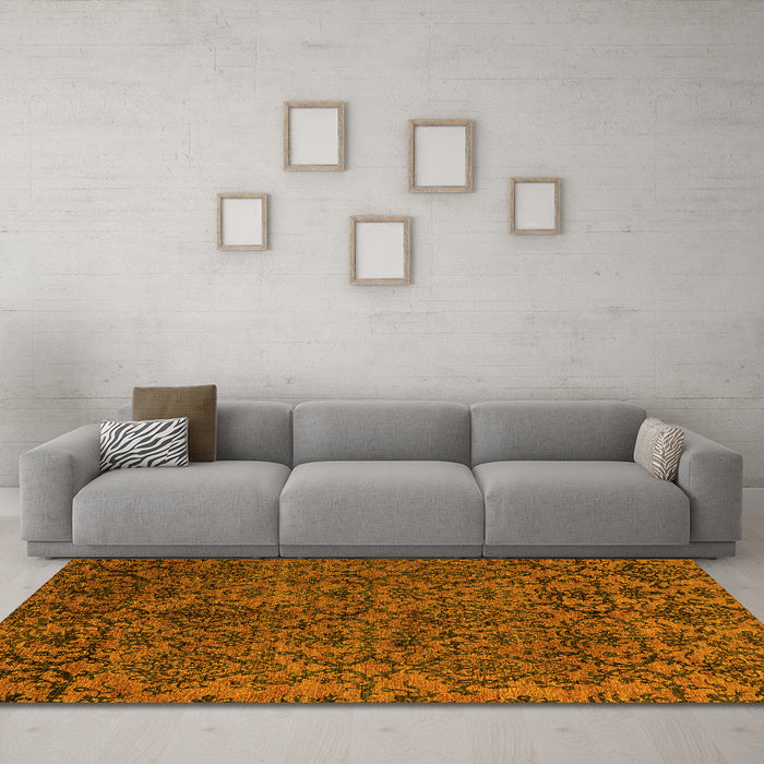 Machine Washable Oriental Yellow Modern Rug in a Living Room, wshabs4209yw