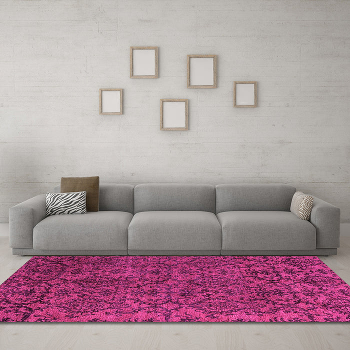 Machine Washable Oriental Pink Modern Rug in a Living Room, wshabs4209pnk