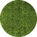 Round Machine Washable Oriental Green Modern Area Rugs, wshabs4209grn