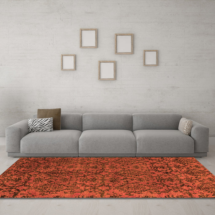 Machine Washable Oriental Orange Modern Area Rugs in a Living Room, wshabs4209org