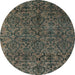 Round Machine Washable Oriental Light Blue Modern Rug, wshabs4209lblu