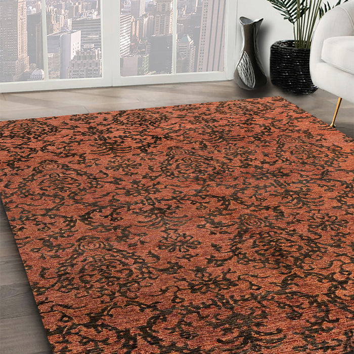 Abstract Saffron Red Oriental Rug in Family Room, abs4209
