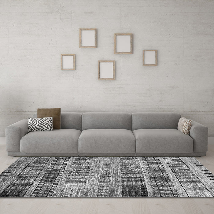 Machine Washable Abstract Gray Modern Rug in a Living Room,, wshabs420gry