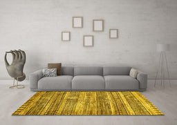 Machine Washable Abstract Yellow Modern Rug in a Living Room, wshabs420yw