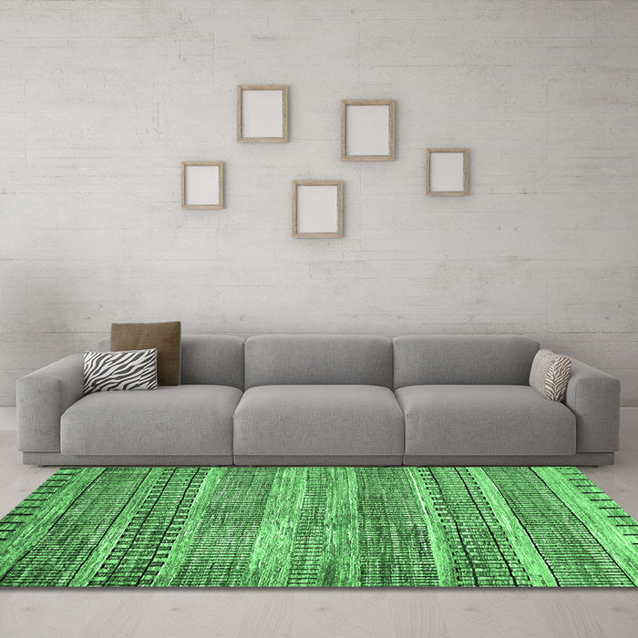 Machine Washable Abstract Emerald Green Modern Area Rugs in a Living Room,, wshabs420emgrn