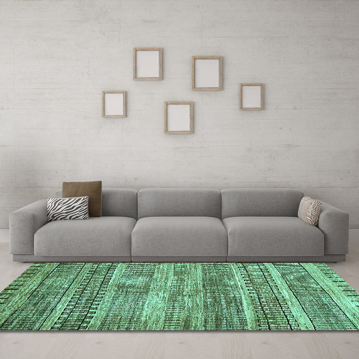 Machine Washable Abstract Turquoise Modern Area Rugs in a Living Room,, wshabs420turq