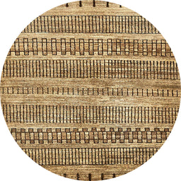 Round Machine Washable Abstract Saddle Brown Rug, wshabs420