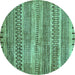 Round Machine Washable Abstract Turquoise Modern Area Rugs, wshabs420turq