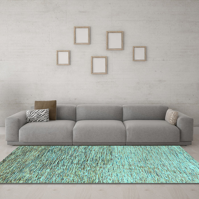 Machine Washable Oriental Light Blue Modern Rug in a Living Room, wshabs4210lblu