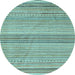 Round Machine Washable Oriental Light Blue Modern Rug, wshabs4211lblu