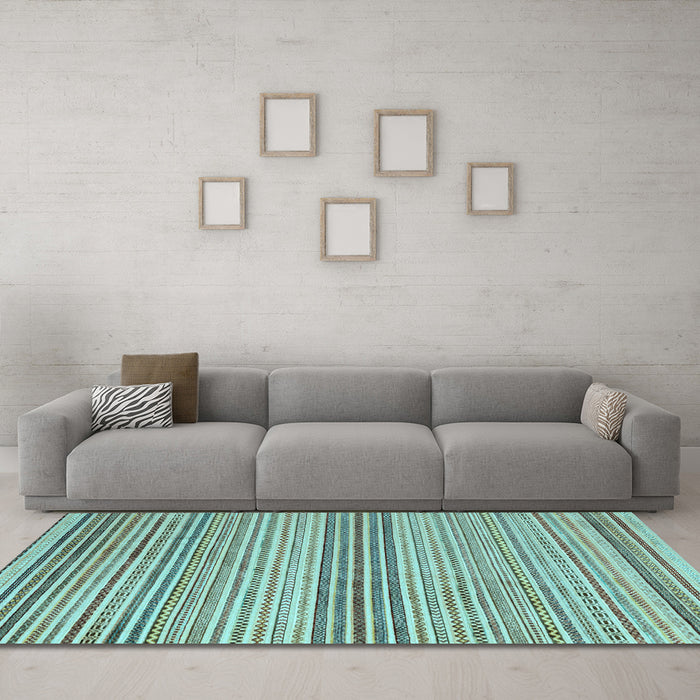 Machine Washable Oriental Light Blue Modern Rug in a Living Room, wshabs4211lblu