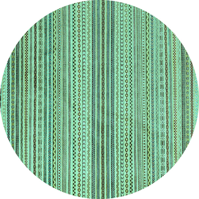Round Machine Washable Oriental Turquoise Modern Area Rugs, wshabs4211turq