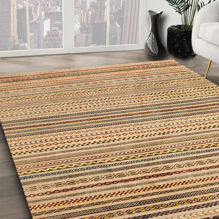 Abstract Light Brown Oriental Rug in Family Room, abs4211