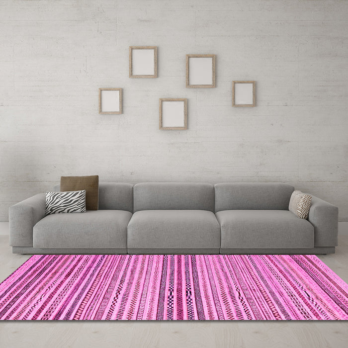 Machine Washable Oriental Pink Modern Rug in a Living Room, wshabs4211pnk