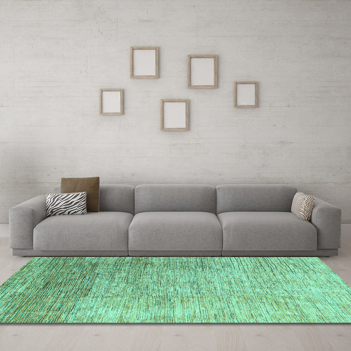 Machine Washable Oriental Turquoise Modern Area Rugs in a Living Room,, wshabs4212turq