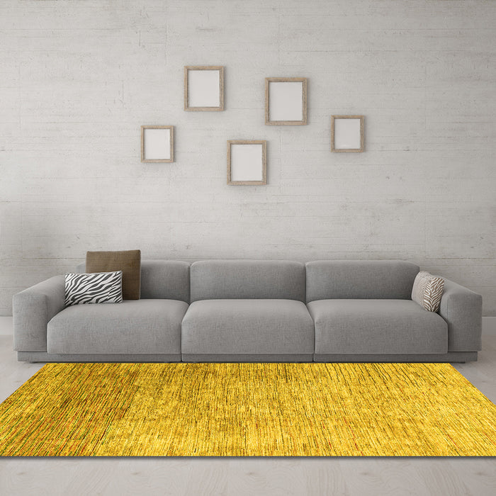 Machine Washable Oriental Yellow Modern Rug in a Living Room, wshabs4212yw