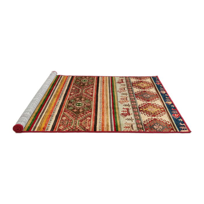 Sideview of Machine Washable Abstract Fire Brick Red Rug, wshabs4213
