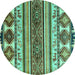 Round Machine Washable Oriental Turquoise Modern Area Rugs, wshabs4213turq