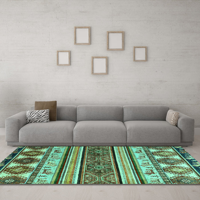 Machine Washable Oriental Turquoise Modern Area Rugs in a Living Room,, wshabs4213turq