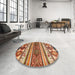 Round Machine Washable Abstract Fire Brick Red Rug in a Office, wshabs4213