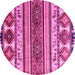 Round Machine Washable Oriental Pink Modern Rug, wshabs4213pnk