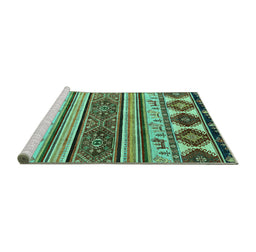 Sideview of Machine Washable Oriental Turquoise Modern Area Rugs, wshabs4213turq