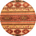 Round Machine Washable Oriental Orange Modern Area Rugs, wshabs4213org