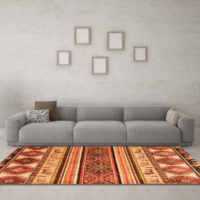 Machine Washable Oriental Orange Modern Area Rugs in a Living Room, wshabs4213org