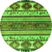 Round Machine Washable Oriental Green Modern Area Rugs, wshabs4213grn