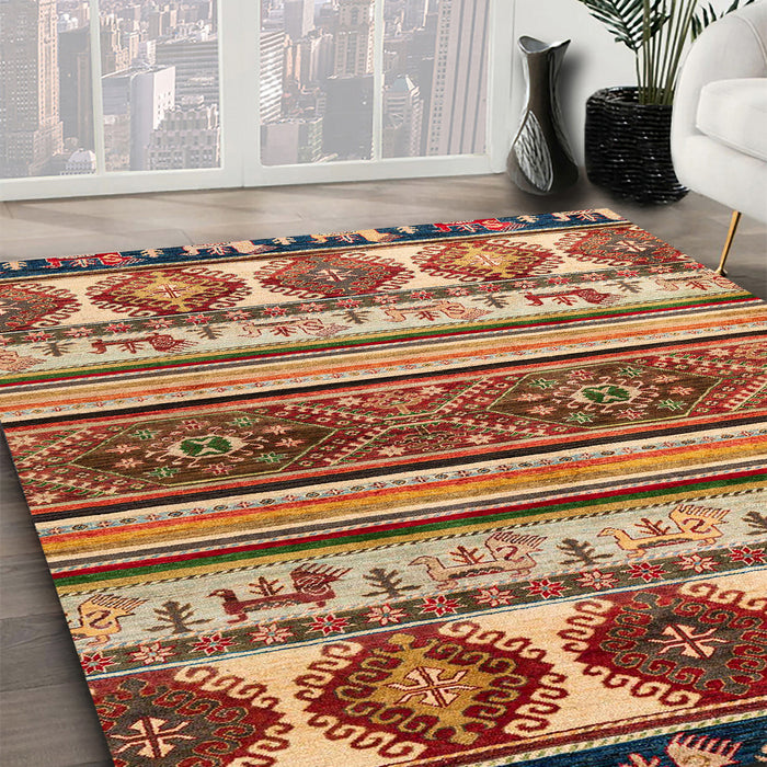 Abstract Fire Brick Red Oriental Rug in Family Room, abs4213