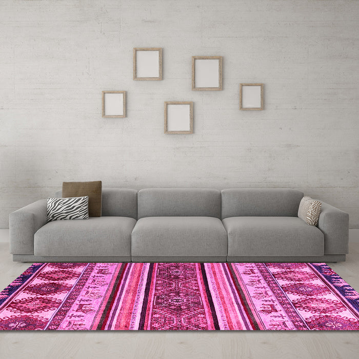 Machine Washable Oriental Pink Modern Rug in a Living Room, wshabs4213pnk