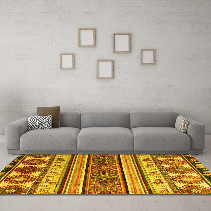 Machine Washable Oriental Yellow Modern Rug in a Living Room, wshabs4213yw