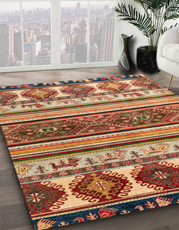 Machine Washable Abstract Fire Brick Red Rug in a Family Room, wshabs4213