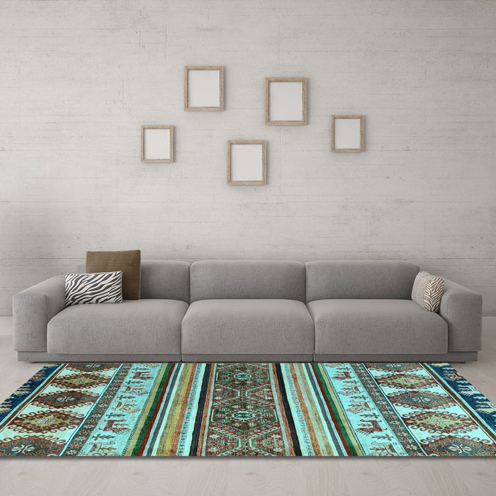 Machine Washable Oriental Light Blue Modern Rug in a Living Room, wshabs4213lblu